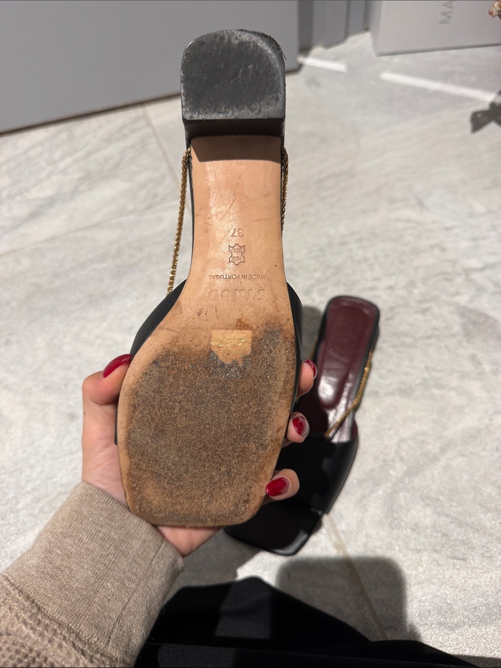 STAUD Black Slide Mules with Gold Chain Detail - Picture 2 of 3